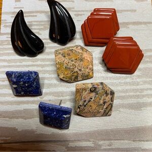 Vintage carved gemstone pierced earring lot